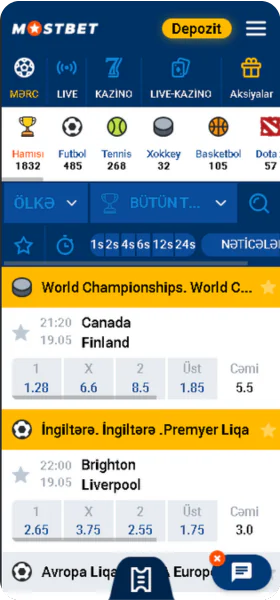 Mostbet kazino idmanı